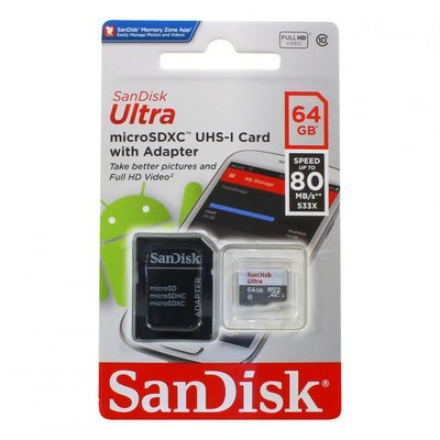 Карта пам'яті SanDisk Ultra microSDXC - UHS-I - 64GB class 10 | 80mb/s / в магазині SanDisk Ultra microSDXC фото