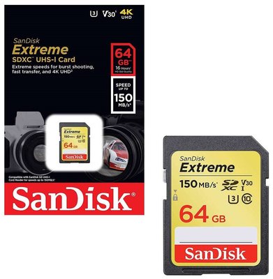 Карта пам'яті SanDisk 64GB Extreme SDXC UHS-I U3 V30 4K Class 10 150 MB/s SanDisk 64GB фото