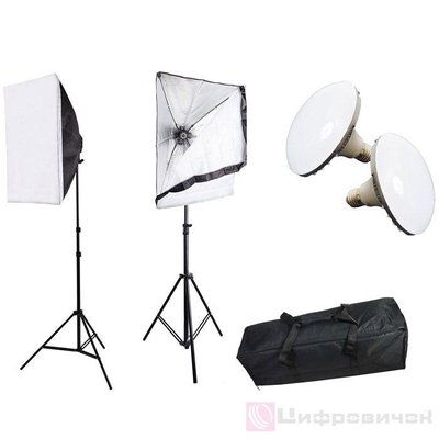 Набір постійного світла Luxfoto (лампа 50 Вт, софт боксу 50x50 см, 1 стійка 2,1 м) / в магазині 1301546237 фото