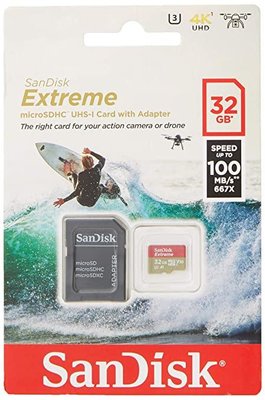 Карта пам'яті Sandisk MicroSDHC 32GB UHS-I U3 Extreme Action (SDSQXAF-032G-GN6AA) + adapter SDSQXAF-032G-GN6AA фото