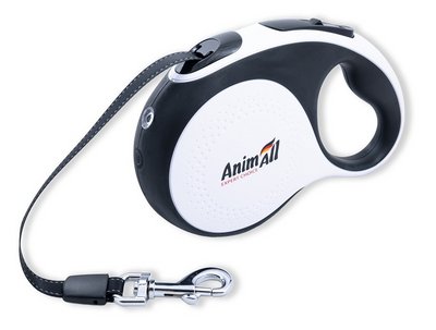AnimAll рулетка-поводок для собак L до 50 кг/5 метров белая-черная с LED фонариком, MS7016-5M 2178241320 фото