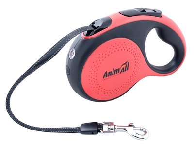AnimAll рулетка-поводок для собак L до 50 кг/5 метров красно-чёрный с LED фонариком, MS7016-5M 2178259709 фото