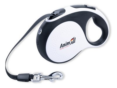 AnimAll рулетка-поводок для собак L до 25 кг/5 метров бело-чёрный с LED фонариком, MS7016-5M 2178262222 фото