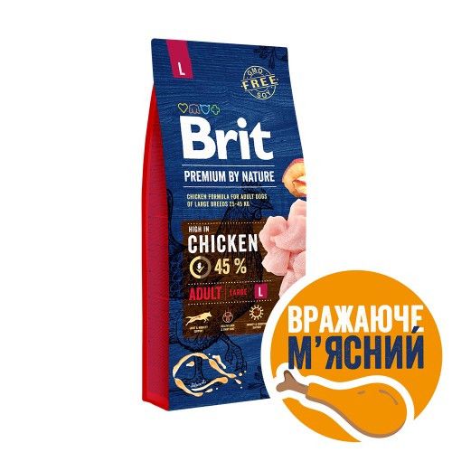 Сухий корм Brit Premium Dog Adult L для дорослих собак великих порід, з куркою, 15 кг 2004922440 фото